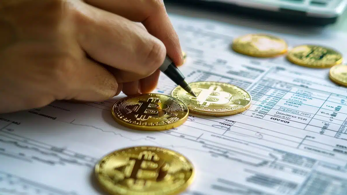 Person filling out tax forms with cryptocurrency transactions, highlighting tax implications.
