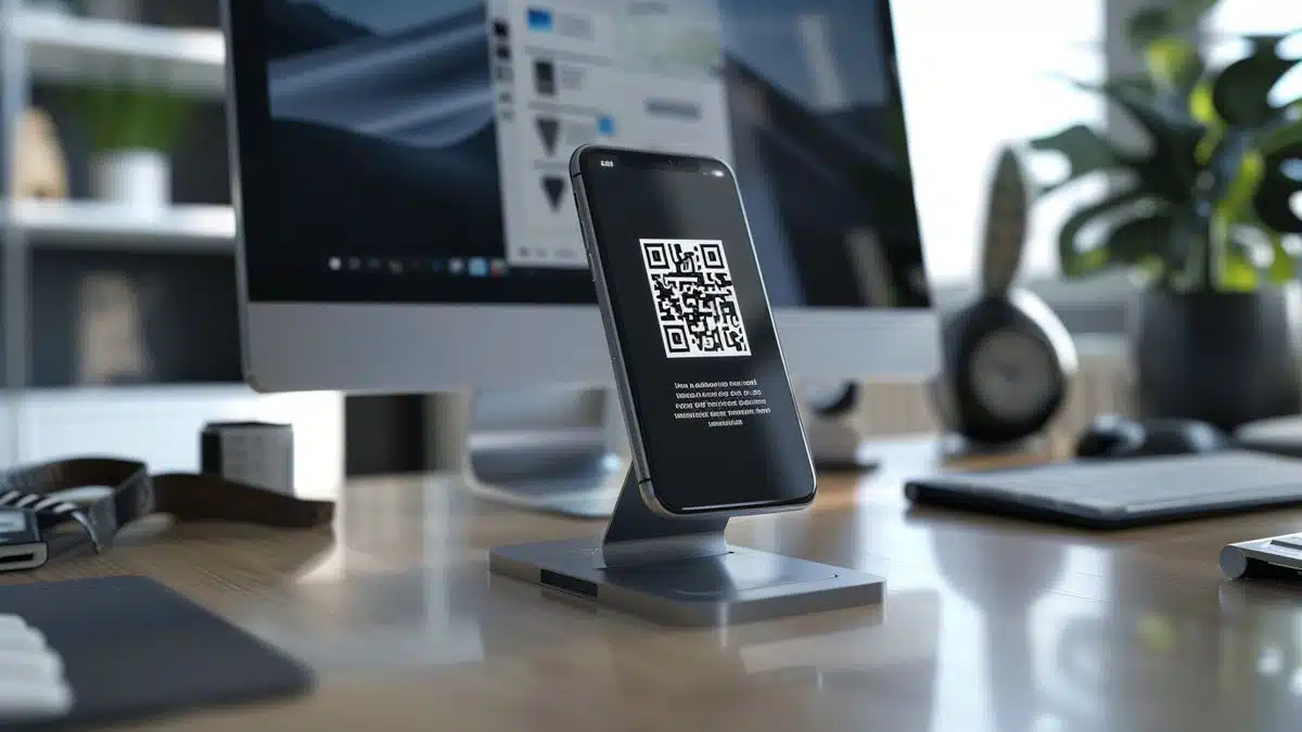 QR code displayed on screen for pairing iPhone with Windows PC.
