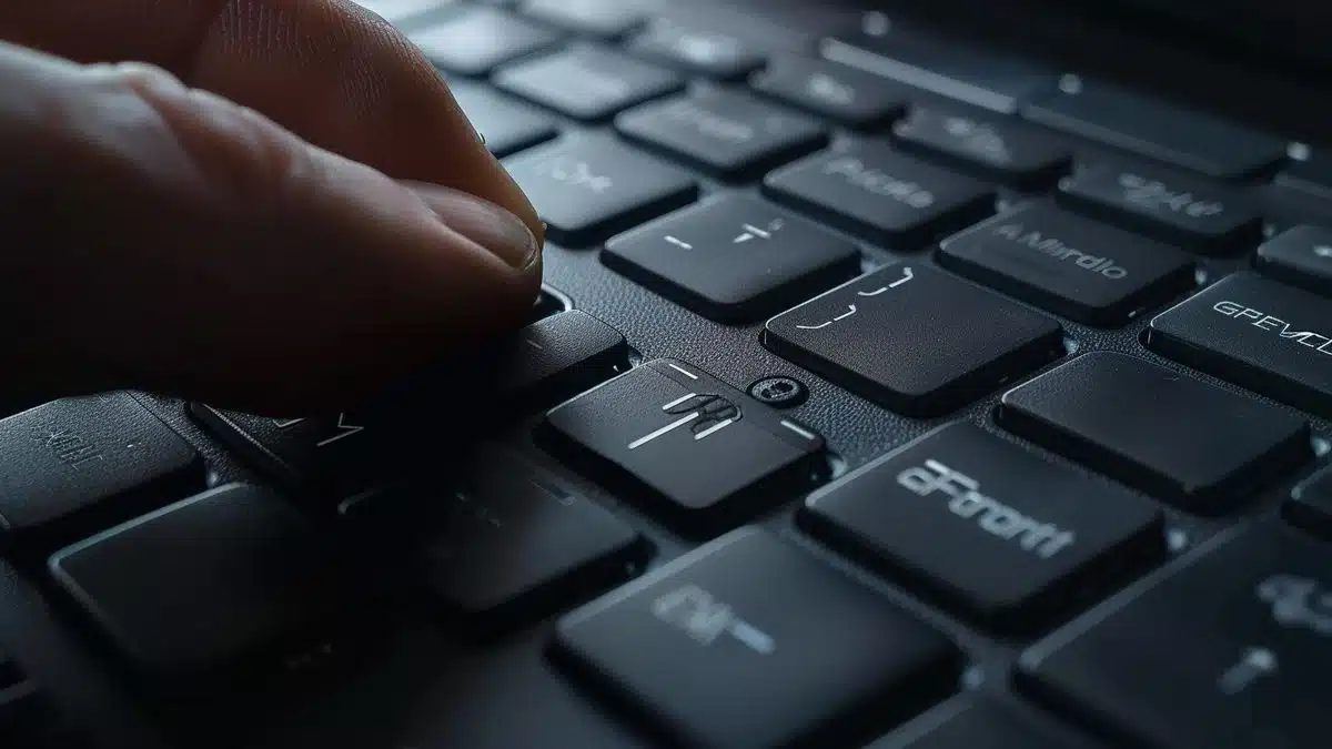 Hand pressing and holding the Ctrl key on the keyboard.