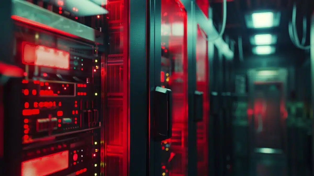 Closeup of a server room in a company using Red Hat Enterprise Linux for automation.