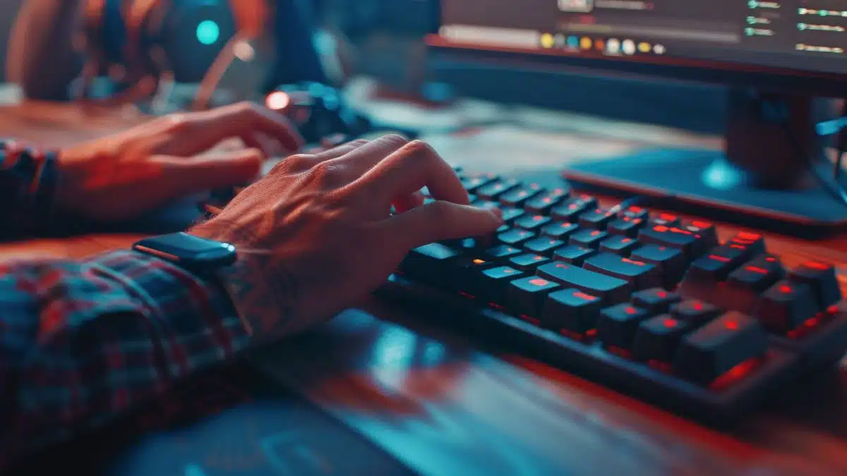 Hands typing on a keyboard while following the steps of the Microsoft Activation Script.