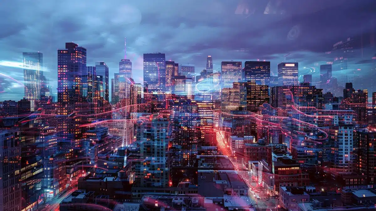 Panoramę miasta z technologią Cisco płynnie wkomponowaną w miejski krajobraz.