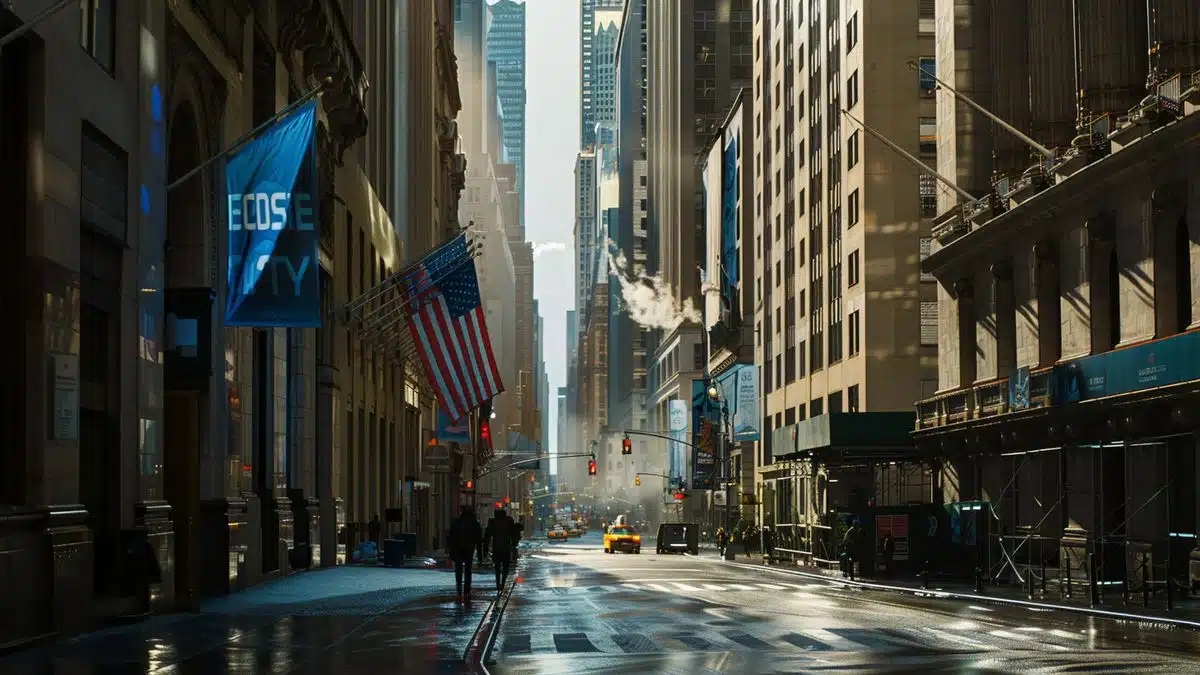 A banner on Wall Street congratulating Cisco on their strategic move.