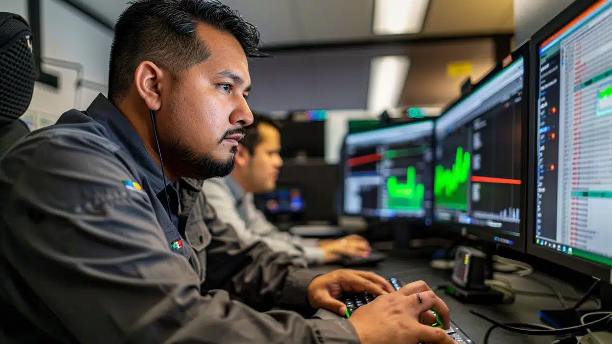 Network engineers analyzing data trends to optimize Splunk integration performance.
