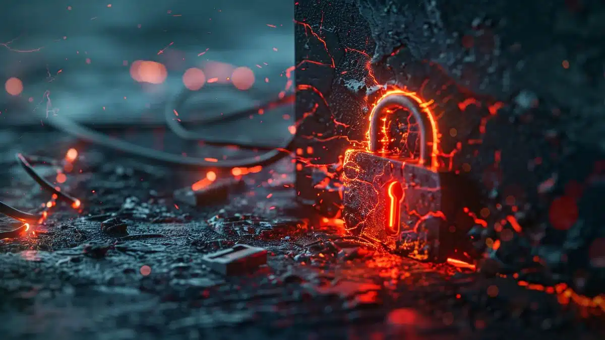 Conceptual image of a lock being hacked by digital means