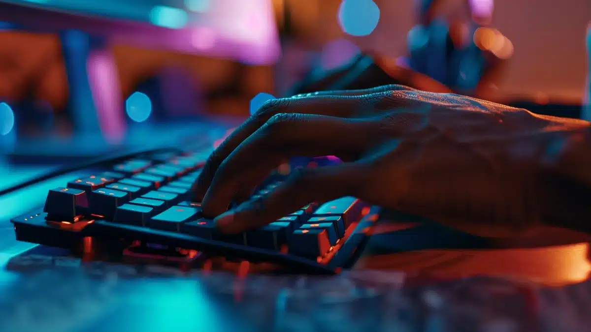 Closeup of hands typing on keyboard while searching for temporary solutions