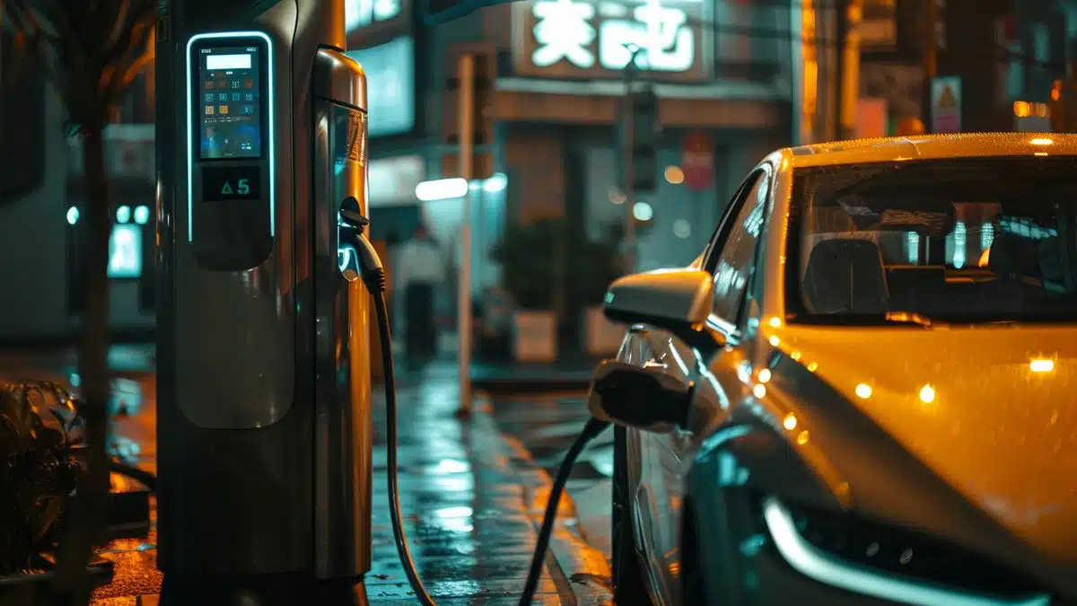 Closeup of a hightech electric vehicle charging station in Shanghai