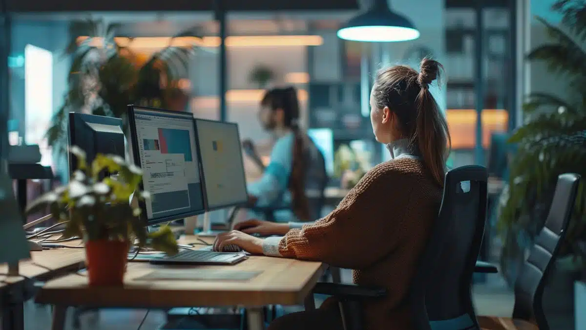 People working in an office using Windows on their computers.