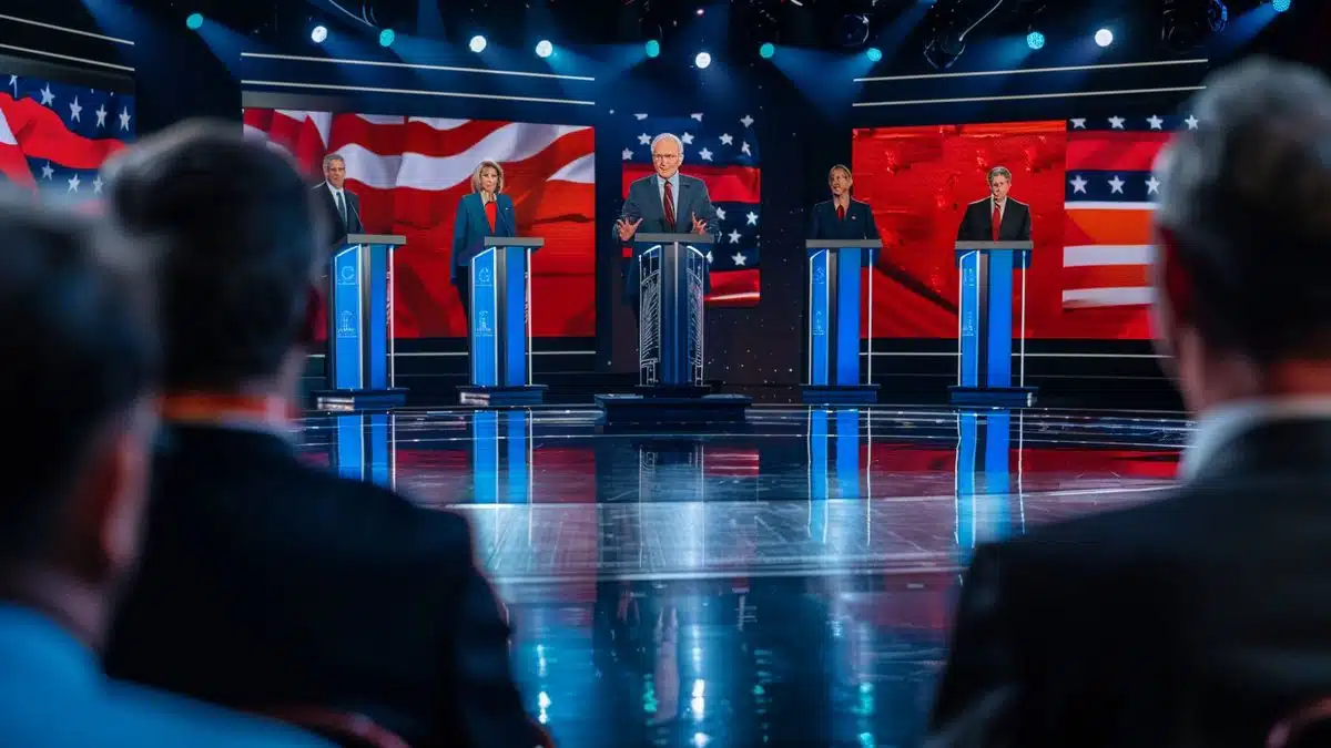 Stewart, with trademark humor, highlights Democratic supporters' distress during debate.