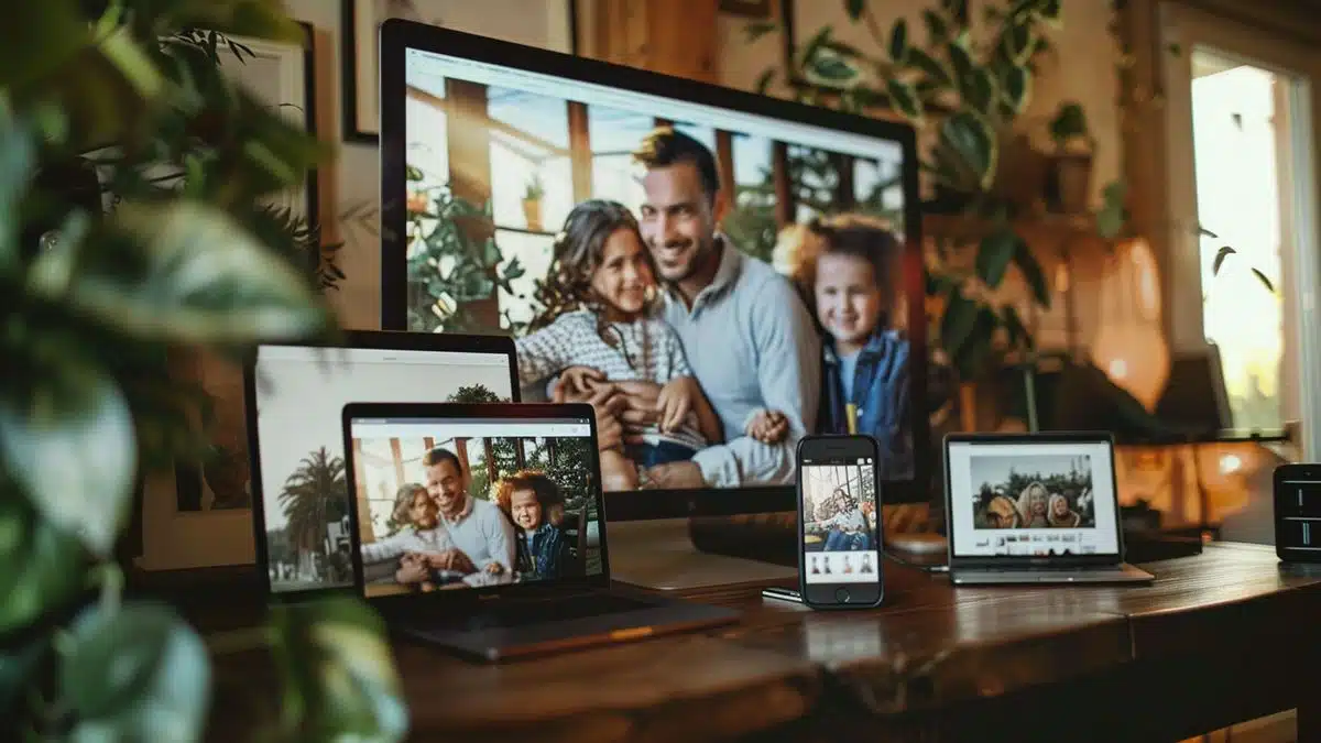 Family photos appearing instantly on multiple Apple devices.